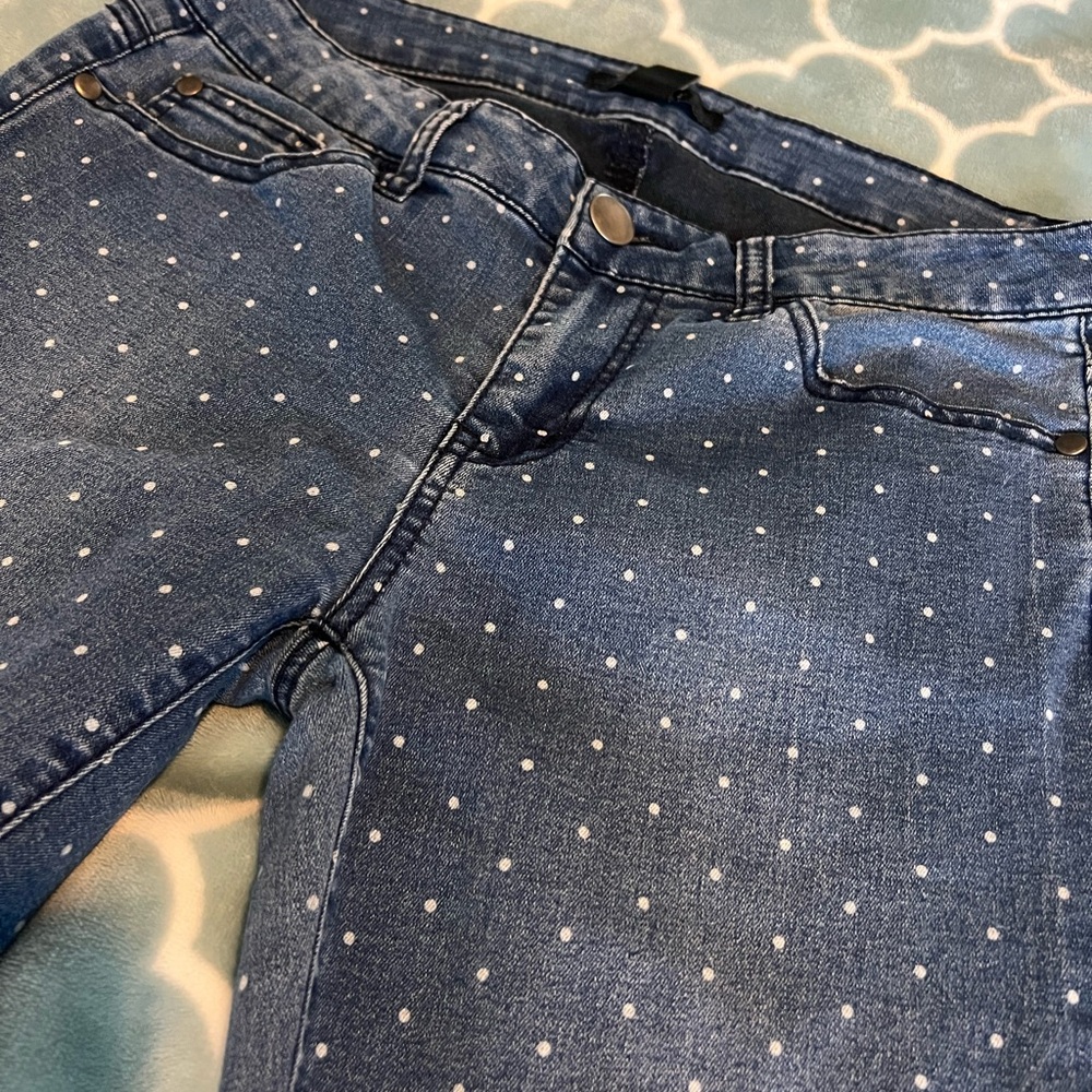 Forever 21 Women's Blue Polka Dot Jeans - Picture 5 of 7
